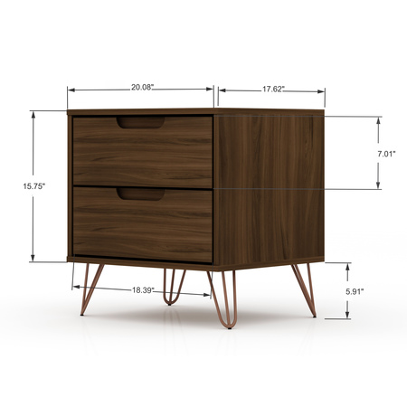 Manhattan Comfort Rockefeller Dresser and Nightstand Set, Brown 104GMC5